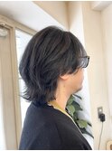 メンズハイライトウルフショートくびれ外ハネセンターパート