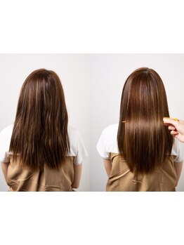 髪のダメージを最小限に抑え、しっかり伸ばしつつ、毛先まで艶やかで自然なストレートが叶う…◇