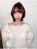 【諒】ボブウルフボブレイヤーボブボルドーカラー暖色前髪カット