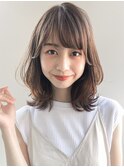 大人かわいい前髪 ココアブラウン フリンジウェーブ 薄めバング