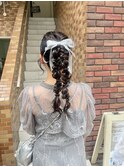 ツイン編み下ろしポニー　パーティーヘアセット