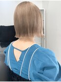 小顔レイヤーオリーブグレーココアベージュ切りっぱなしボブ