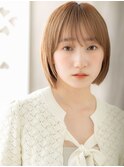 透明感オレンジベージュ切りっぱなし小顔ミニボブY戸頭20代30代