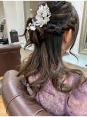 編み込みハーフアップ