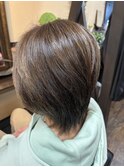 グラデーションボブスタイル白髪ぼか生かしカラー