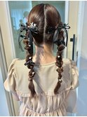 ヘアセット 編みおろし 三つ編みヘア 20代 お呼ばれヘア 結婚式