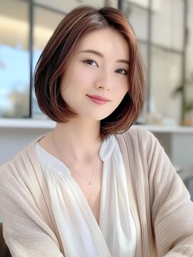ガーディナ(Gardina) 丸みボブ　前髪なし　大人女性　顔周りカット　ブラウンカラー