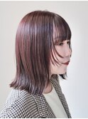 切りっぱなしボブ似合わせフェイスレイヤーピンクヘアー自由が丘