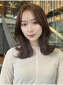 小顔外ハネミディアムアッシュ20代30代40代くびれミディ韓国ヘア