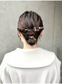 ヘアセット お呼ばれヘア シニヨン お団子ヘア 結婚式ヘア 原宿