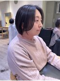 say.黒髪ボブルフネビージュ小顔ワンレン丸みショート前髪なし