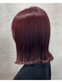 深みピンクブリーチなしカラー切りっぱなしロブ