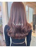 ラベンダーグレージュ小顔ロングレイヤーカットウェーブスタイル