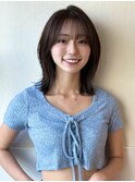 ウェーブミディアムメルティカラー外ハネ小顔似合わせカット