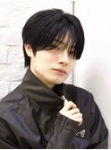 メンズシースルーマッシュショート黒髪サラストダウンパーマ