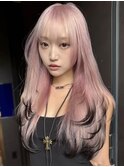 渋谷ブリーチダブルカラーコーラルピンクベージュレイヤーカット