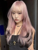 サンクマーケット 渋谷(cinq MARKET)&nbsp;渋谷ブリーチダブルカラーコーラルピンクベージュレイヤーカット