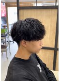 刈り上げツーブロックツイストスパイラルパーマメンズマッシュ