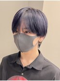 マッシュブリーチハイトーンハイライトブルーブラックウルフ