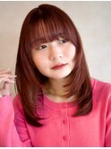 ワインレッドカラー フェイスレイヤー ミディアム ワイドバング