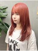 レイヤーカット前髪ハイトーンオレンジニュアンスカラー