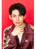 韓国ヘアカルマパーマコンマバングセンターパート黒髪ウルフ