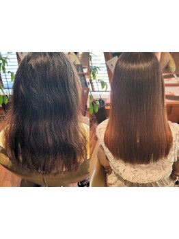 【ブリーチ毛&縮毛矯正後の髪に】ダメージ毛のための水素カラーが得意!これまでのダメージなかったことに。