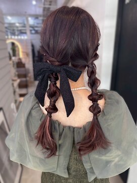ジゼル 博多筑紫口店(GiseL) ツインテール　編みおろし　リボン　結婚式　お呼ばれ　20代30代