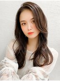 シャギーレイヤーロング韓国ワンホンヘアシースルーぱっつん前髪
