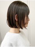 名古屋ボブレイヤーボブ切りっぱなしボブマロンベージュ前髪rena