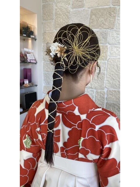 袴ヘアアレンジ　ポニー編みおろし