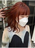 △ブリーチなしダブルカラー韓国風オレンジブラウンロブヘア