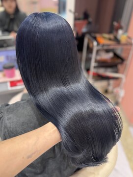 リー 梅田(Lee) ブリーチ１回/プレミアム髪質改善カラー/ネイビーブルー/青/寒色