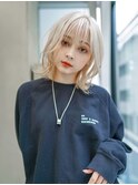 【GEEKS渋谷】ブロンドウルフ/ホワイトブリーチ伸ばしかけロング