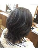 レイヤーボブナチュラルなミディアムスタイルアッシュ姫カット