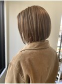 切りっぱなしボブ/ミニボブ/ミルクティーベージュ/髪質改善