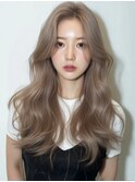 アッシュベージュハイトーンブリーチカラーセンター分け韓国所沢