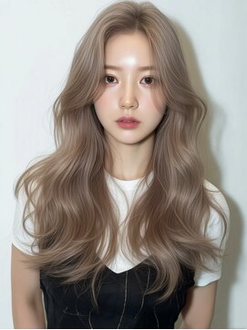 アッシュベージュハイトーンブリーチカラーセンター分け韓国所沢