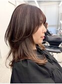 黒髪 ボブルフ ネビージュ 小顔 ワンレン スペインカール