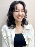 レイヤーパーマ　ウルフパーマ　ミディアム　デジタルパーマ　