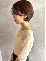 フレームプラス なんば駅前店(FRAME+)&nbsp;耳掛けショート　丸みショート　ショートボブ　オレンジレッド
