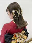 卒業式 成人式 振袖 袴 着付け ヘアセット 金箔 水引 外ハネ