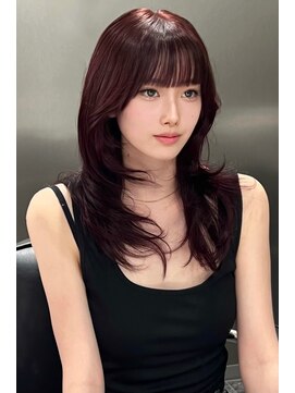 ランズ(LANDS) カシスピンクブラウン　レイヤーカット 【韓国ヘア 大阪 梅田】