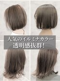 くすみベージュマロンベージュ前下がりボブフェザーショートヘア
