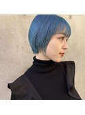 ブルーヘアー アニメカラー セシルカット オン眉ショート