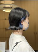 20代30代小顔切りっぱなし大人ボブインナーカラーブルーグレー