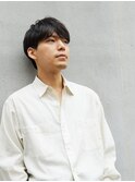 マッシュフェザーショートブルーブラックフェザーパーマ刈り上げ
