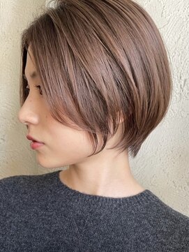 ノイ(noi) ショートカットショートボブミルクティーベージュカラー前髪なし