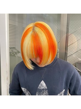 レコ 渋谷(LECO) ボブカットブロックデザインカラーオレンジイエローカラー