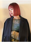 ボブ ハイトーン ブリーチ チェリーレッド 暖色カラー 10代20代